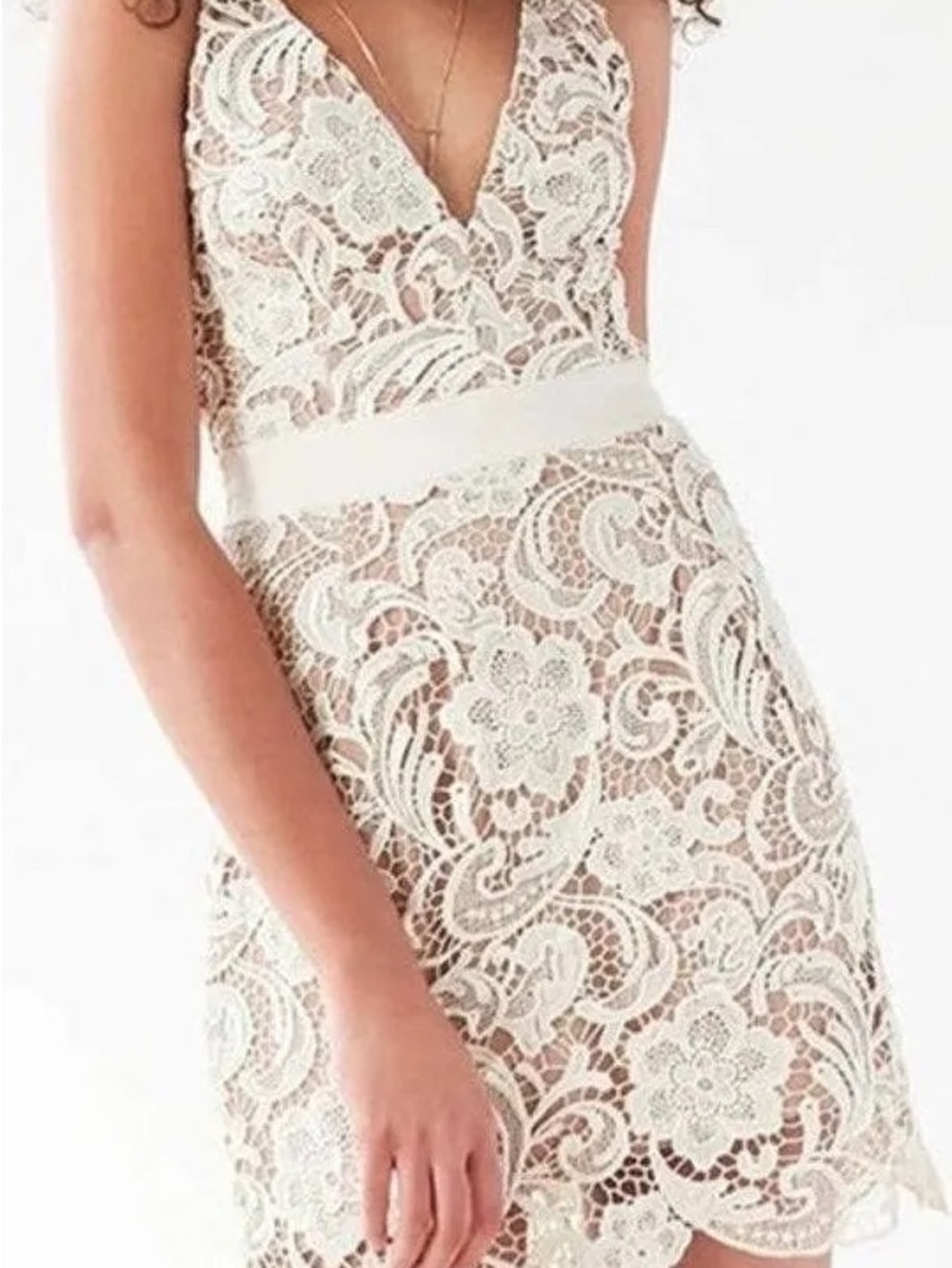 💍 Dress The Population Ava Lace Mini Dress Ivory Nude Size S Like New 💍